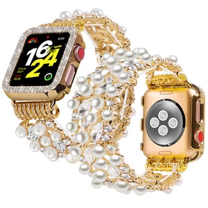 Metal Bling Straps for iWatch Ultra 2 Series SE/10-3 40/41/42/46/49mm with Case - Picture 1 of 13