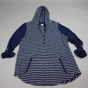 J Jill Hoodie Sweatshirt Medium Blue Long Sleeve Linen Blend Pullover Womens - Picture 1 of 9