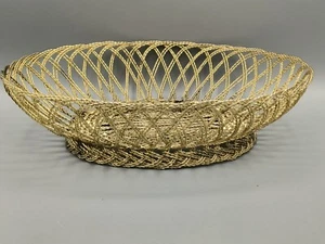 VTG MCM Woven Wire Basket Decorative Bread Fruit Boho Oval 12x7.5” 3” Height - Picture 1 of 8