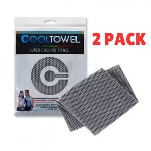 X2 Grey Instant Super Cooling Towel Gym Sports Sweat Absorbent Refreshing Relief - Picture 1 of 7