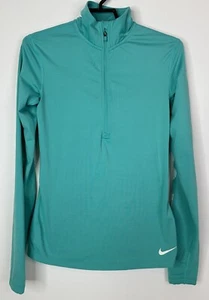 Nike Pro Top Women’s Medium 1/4 Zip Shirt Running Pullover Just Do It Green - Picture 1 of 10