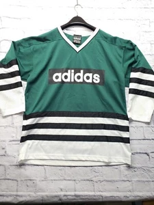 Vintage 90’s Adidas Spellout Bar Hip Hop Green White Black Mesh Hockey Jersey M - Picture 1 of 15