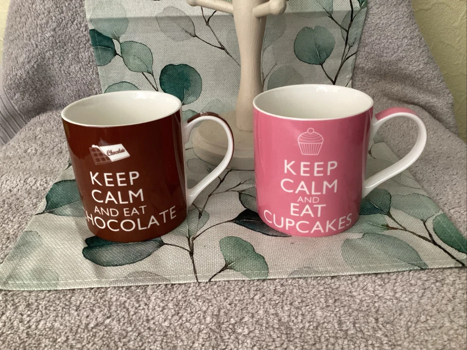 Juego de 2 tazas para mantener la calma y llevar - Taza para cupcakes rosa taza de chocolate marrón nuevo Foto 1 de 4
