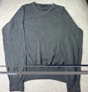 TOMMY HILFIGER Herren Pullover Grau Rundhals Eng Strick Premium Baumwolle Größe M - Bild 1 von 8