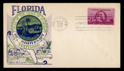 DR WHO 1945 FDC FLORIDA CENTENNIAL #927 KNAPP CACHET M59905 - Image 1 of 2