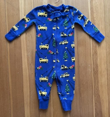 Hanna Andersson- 70 6-12 Months One Piece Zippers Pajamas PJs construction trees - Image 1 of 4