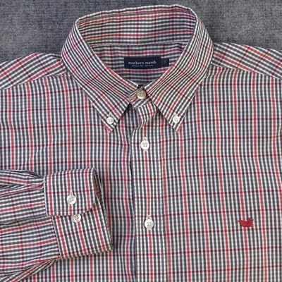 Camisa Southern Marsh Grande Roja Cuadros Manga Larga Bolsillo Abotonado Logo Algodón Foto 1 de 4