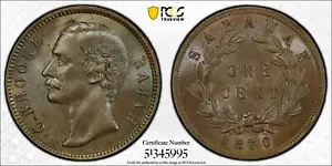 SARAWAK 1870 1c One Cent PCGS MS64BN - Picture 1 of 3