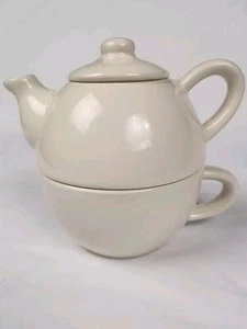 Pier 1 Imports Stoneware Tea For One 3 Piece Stackable White with Lid - Picture 1 of 8