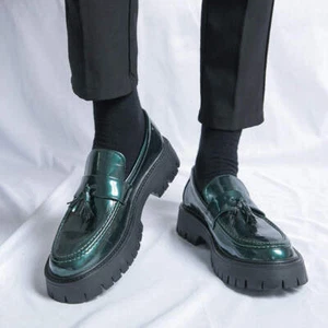 Men's Leather Shoes Big Toe Platform Round Toe Mid Heel Artificial PU Upper Rubb - Picture 1 of 28