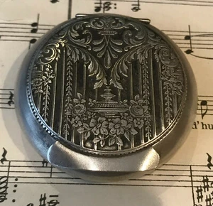 Antique French Art Nouveau Pill Box Compact Rouge Flowers c1920 - Picture 1 of 5