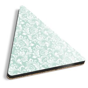 1x Triangle Coaster - Teal White Shabby Chic Floral Pattern #16902