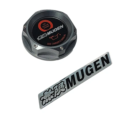 GUNMETAL ENGINE FILLER OIL CAP FOR HONDA ACURA MUGEN CIVIC CRX CRV + EMBLEM - Image 1 of 4