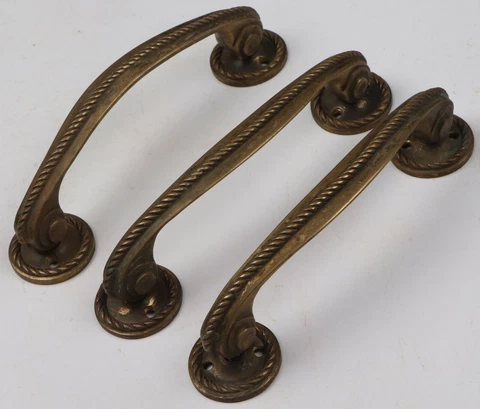 3 Furniture handles for drawers or doors VINTAGE Brass OLD Europe WORKSHOP Handm Cover