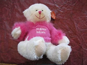 Fiesta Teddy Bear Plush toy Pink Shirt fuzzy Super MOM NWT New Tag Mothers day - Picture 1 of 4
