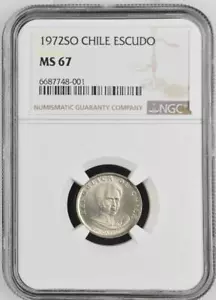 Chile 1 Escudo 1972SO NGC MS 67 - Picture 1 of 2
