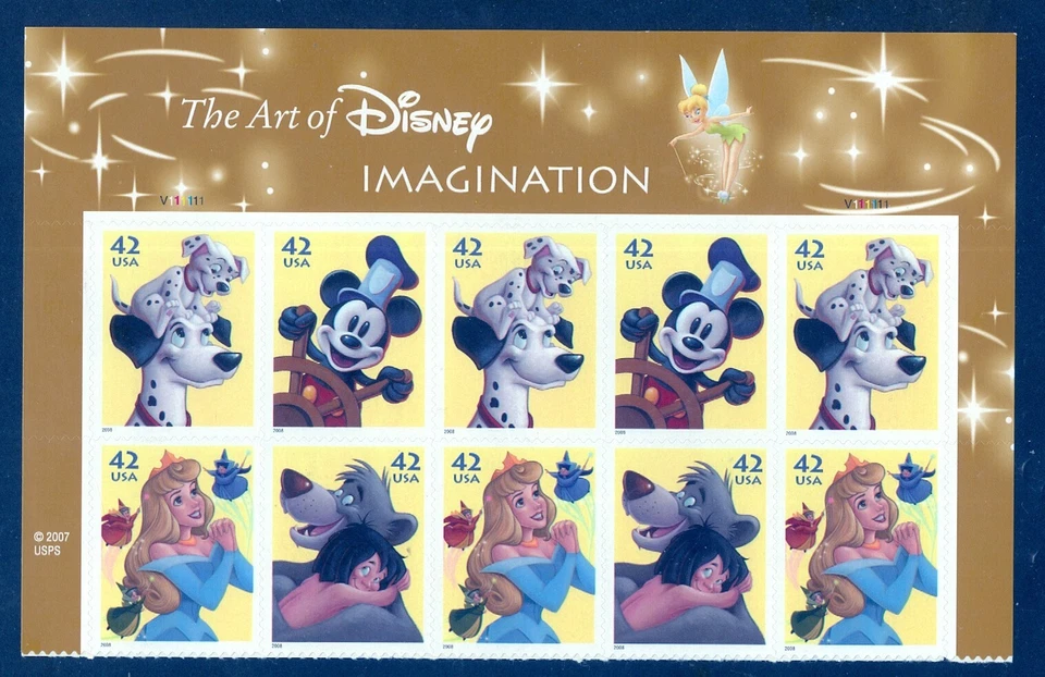 US 4342-4345 Art of Disney Imagination, Top Plate # V111111 Block/10 Mint NH - Image 1 of 1