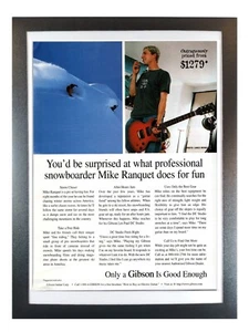 Mike Ranquet Pro Snowboarder Gibson Guitar Ad Vintage Enmarcado Guitarra Revista Pg - Imagen 1 de 7