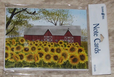 LEANIN TREE Sunflower Patch Red Barn #35637~8 Notecards~Colorfully Blank Inside - Image 1 of 2