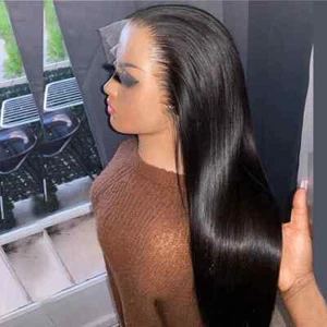 Glueless Lace Front Human Hair Wig Brazilian Straight HD Gluless 4X4 Closure Wig - Picture 1 of 18