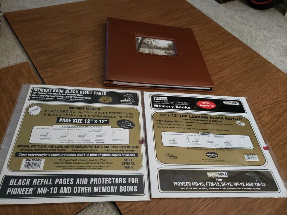 先锋浮雕人造革柱装 12 英寸 X 12 英寸剪贴簿专辑带 2 个补充包 — 第 1/4 张图片