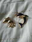 Cabouchon.  Gold Plated Broaches  2 Dolphins.