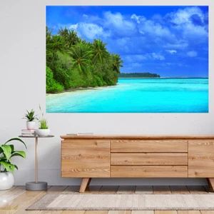 Hermosa calcomanía de póster con vista 3D de playa tropical resort A925 - Imagen 1 de 2