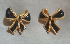 Vintage Kenneth Jay Lane Avon Black Enamel & Gold Plated Stud Earrings 