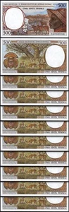 Central African St, CAMEROUN 500 Francs 1994,UNC, 10 Pcs LOT,Consecutive,P-201Eb - Picture 1 of 5