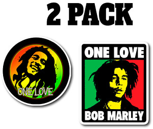 Pack de 2 autocollants vinyle multi-taille Bob Marley One Love autocollant musique reggae rasta