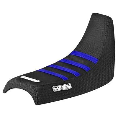 Cubierta de asiento con pinza de tracción alta Yamaha PW 50 todo NEGRA con costillas AZULES #91 Foto 1 de 4