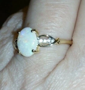 #1 WOW Genuine 100% Natural Coober Pedy Opal & White Zircon 9K Gold Ring 1cts - Picture 1 of 12