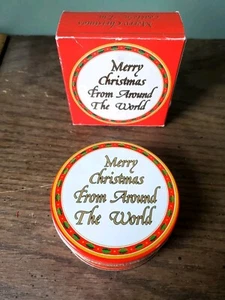 Vtg Merry Christmas From Around the World Coasters Cork Bottom w/Tin Box 1985 - Picture 1 of 12