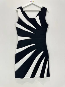 Caroline Morgan Bodycon Dress Women 12 Black/White Stripes Lined Knee Length - Picture 1 of 11
