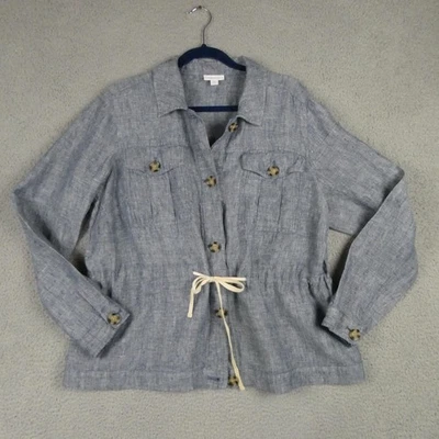 Jaqueta de linho J Jill Love feminina grande azul cordão botão utilitário frontal - Imagem 1 de 4