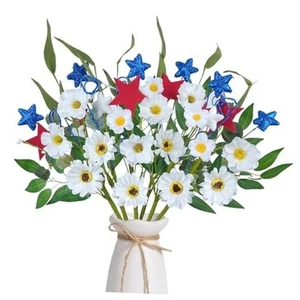 6 Pcs Artificial Flower Patriotic Memorial Bouquet White Silk Daisy Flowers - Picture 1 of 8
