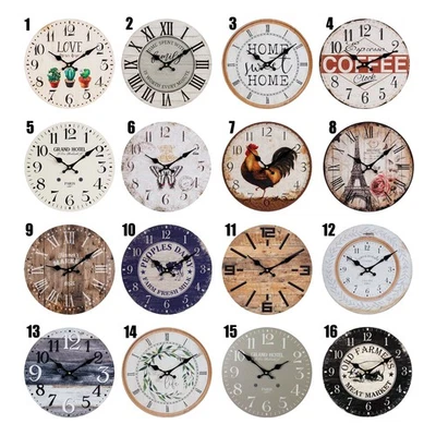 Wall Clock Quartz Vintage Rustic Style Retro Shabby Chic Kitchen Home 44 Designs - Image 1 of 3
