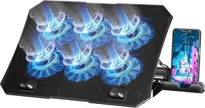 AICHESON Coussin de Refroidissement pour Ordinateur Portable 12-15,6 Pouces, 6 Ventilateurs Refroidisseur avec Bleu - Photo 1/9