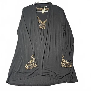 Cardigan e blusa donna Soma nero medio set 2 pezzi elegante bordo pizzo oro - Foto 1 di 10