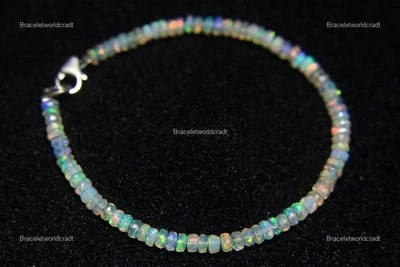 Pulseira de prata esterlina corrente gancho pedra opala etíope Rondelle esposa aniversário - Imagem 1 de 3