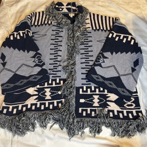 POL Clothing Damen Strickjacke vorne offen blau aztekisch Large Oversized Pullover - Bild 1 von 6