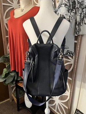 New S-Zone Navy Blue Leather Backpack Purse, Anti-Theft Design, Pockets, Travel - Image 1 of 4