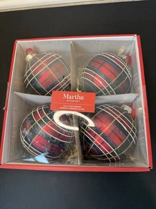4 Martha Stewart Weihnachtsschmuck Schottenkaro Kugel Glas schwarz rot blau  - Bild 1 von 7