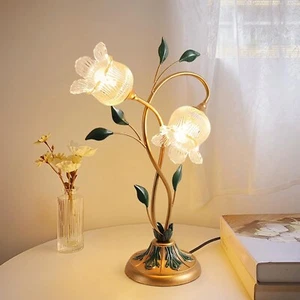 Glass Table Lamp, Antique Flower Bedside Desk Lamp with Green Leaf, Vintage D... - Picture 1 of 7