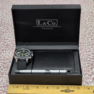 L & Co. Relojes Reloj Hombre Reloj Pulsera Cuero Billetera y Pluma Set de Regalo Nuevo - Imagen 1 de 7
