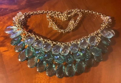 Vintage Shades of Blue Lucite Bauble Statement Necklace 16” Adjustable Chain - Image 1 of 3