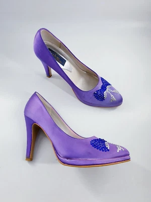 Meadows size 4 (37) purple satin diamante bow stiletto heel bridal court shoes - Image 1 of 4