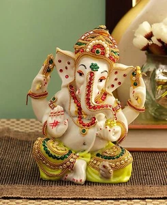 Nuevo CINTAS ATADAS Resina Ganesha Estatua Ganesh Ídolo Estatuilla 6" X 5.5" X 3" - Imagen 1 de 6