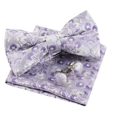 Conjunto de pajarita de bolsillo y gemelos preatada floral para hombre elegante pajarita... Foto 1 de 4