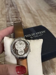Philip Stein Teslar Dual Time BronzeWhite Dial Womens Quartz Watch Diamond Bezel - Picture 1 of 5